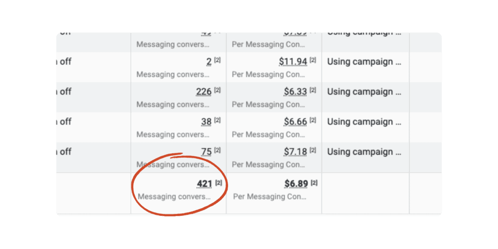 Screenshot of meta messenger ads success