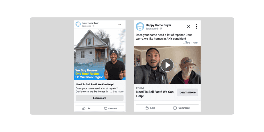 Happy Home Buyer Kitchener Waterloo Facebook Ads Screenshot